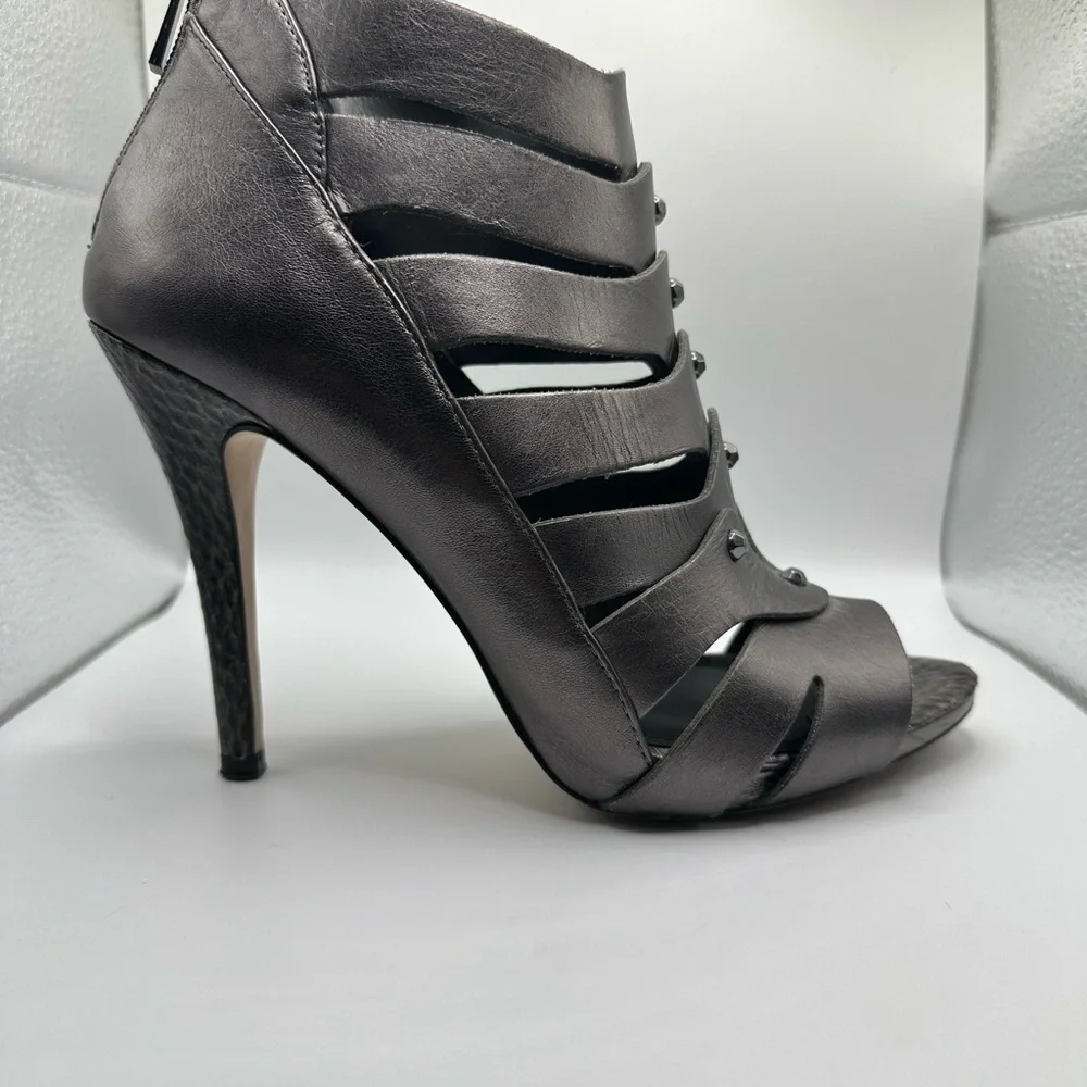 WHBM Leather Caged Peep Toe Heel, Gunmetal - Picture 3 of 11